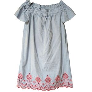 Vineyard Vines Off The Shoulder Embroidered Oxford Dress Cornflower Blue Medium